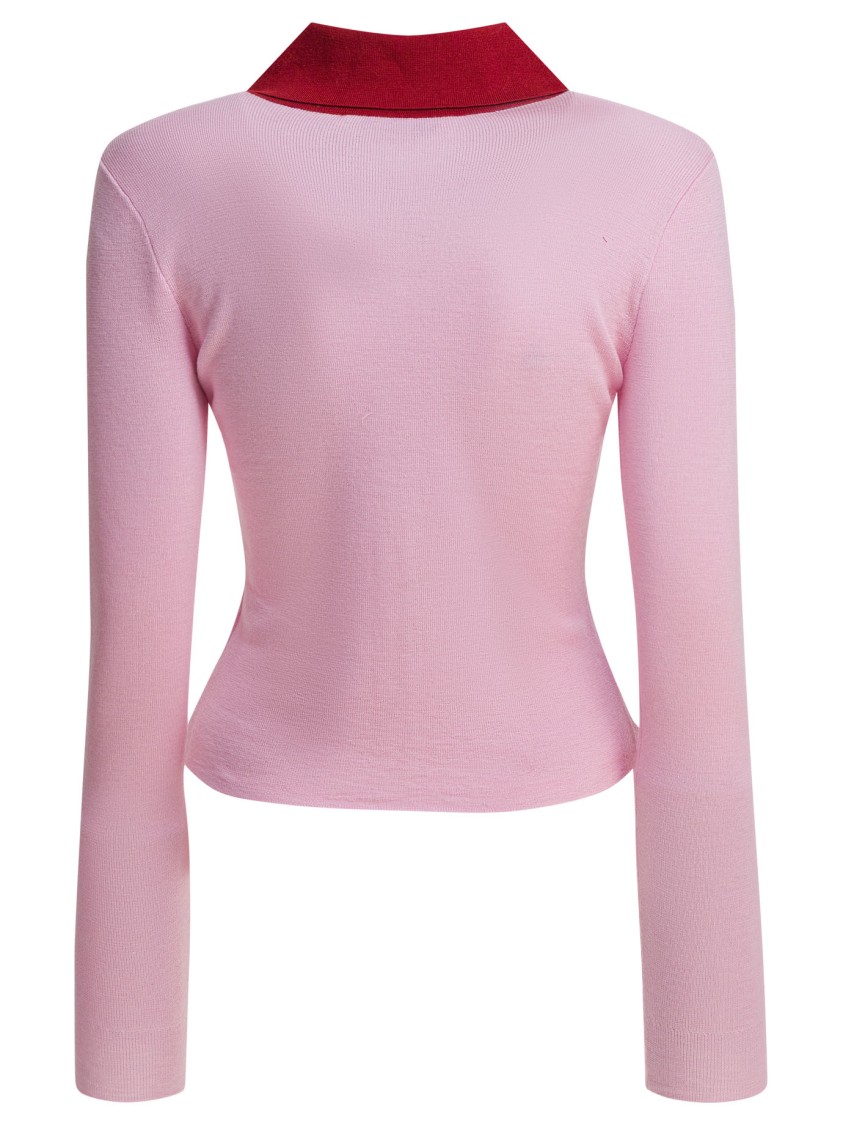 Self-portrait Merino Wool Cardigan With Contrast Collar In Pink