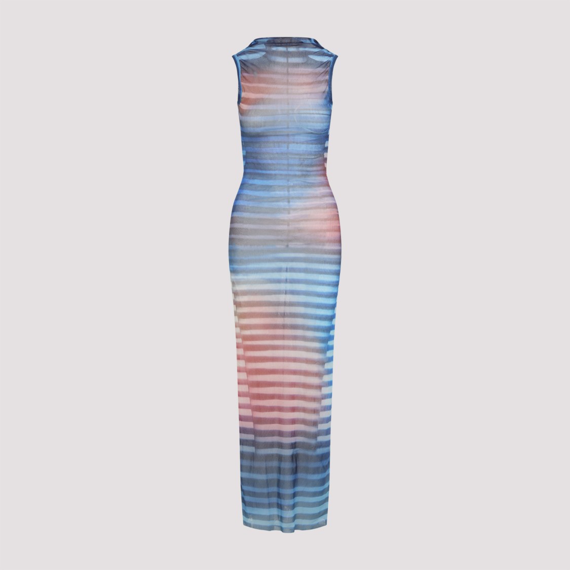 Jean Paul Gaultier Light Blue Mesh Printed Air Long Dress In Multi