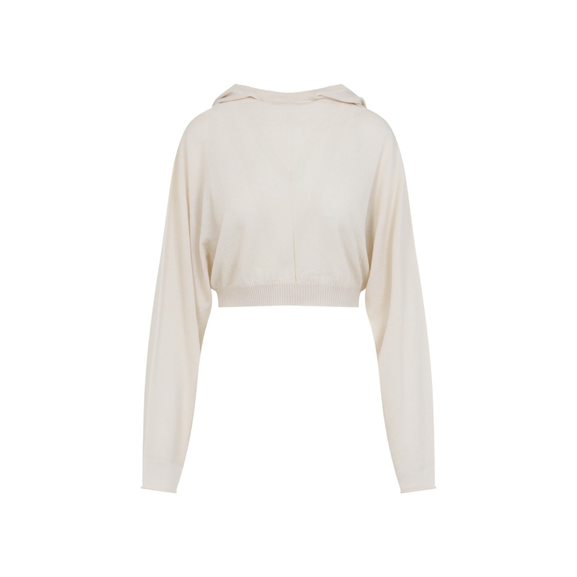Rick Owens Natural White Virgin Wool Cropped Hooded Tunic Pullover In White
