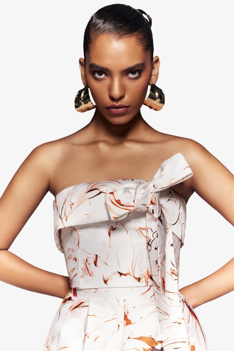 Saiid Kobeisy Mikado Strapless Top With Print In White