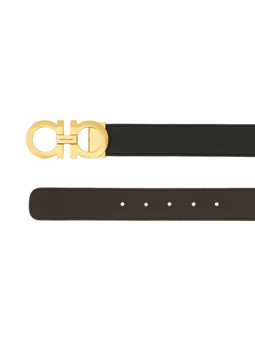 Ferragamo Gancini Belt With Textured Finish In Brown
