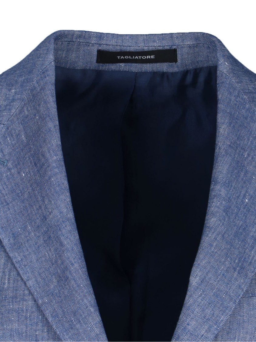 Tagliatore Tailored Jacket With Notched Lapel And Single Vent In Blue