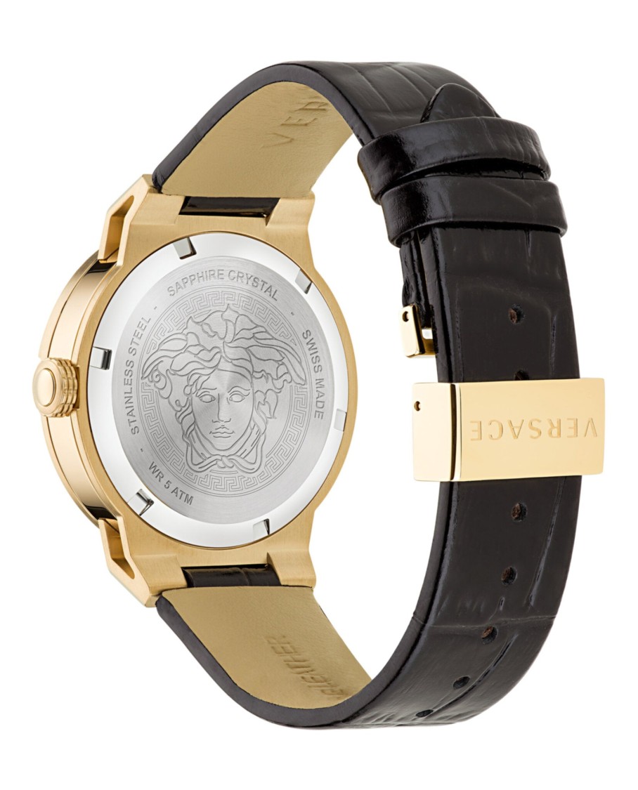 Versace Medusa Infinite Leather Watch In Black