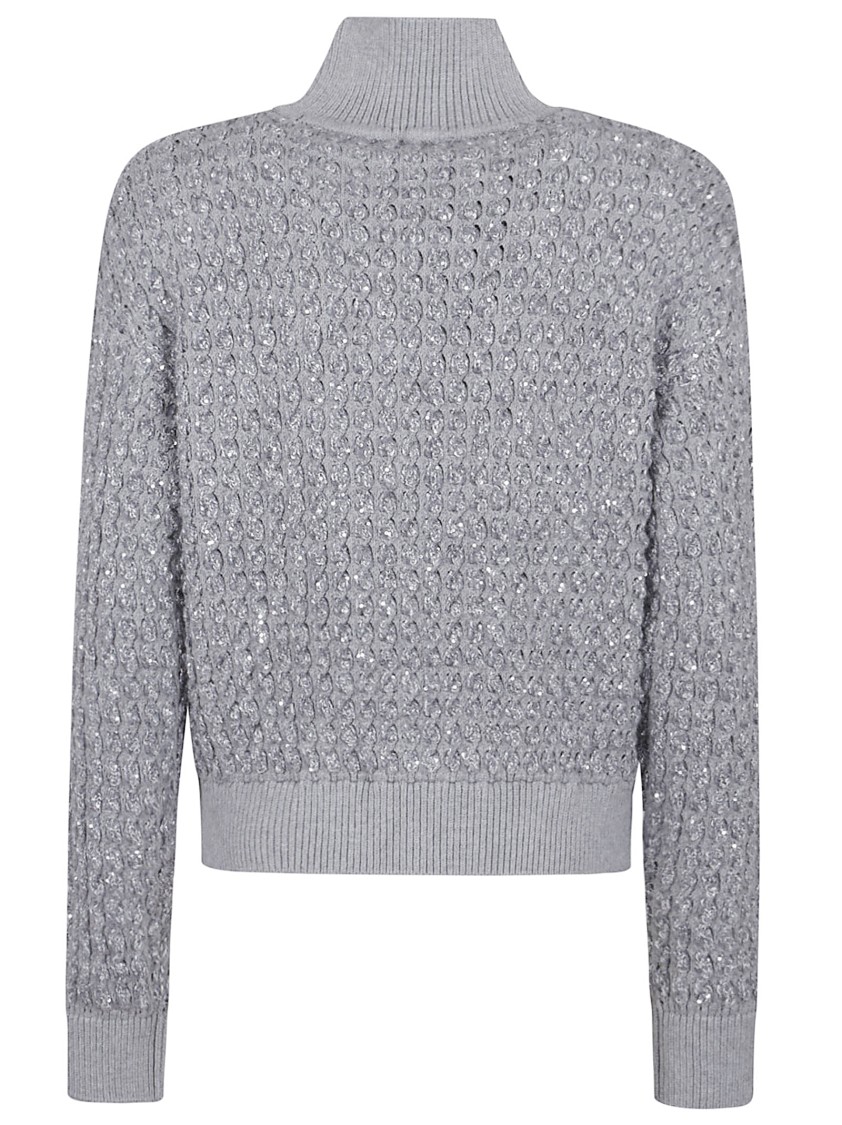 Elisabetta Franchi Bouclé Sweater With High Neck And Textured Finish In Gray