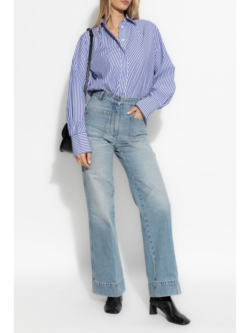 Shop Victoria Beckham Relaxed Wide-leg Light Blue Denim Jeans