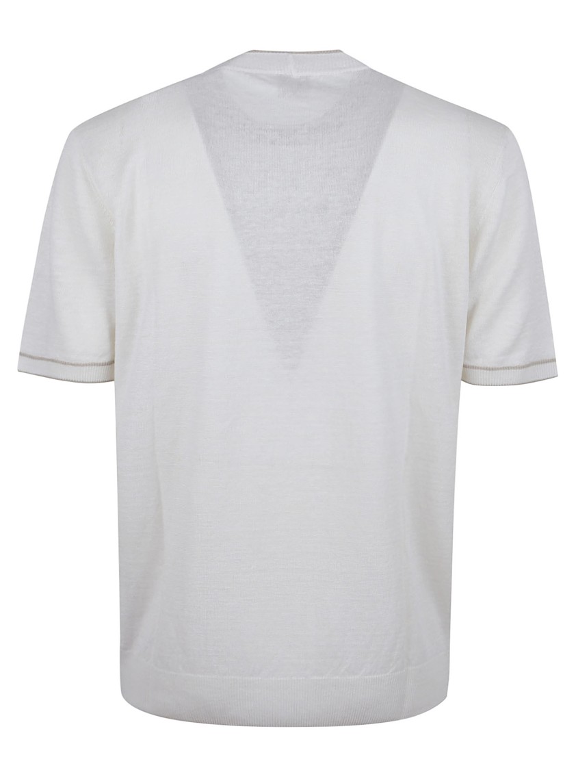 ELEVENTY ELEVENTY WHITE LINEN SHORT-SLEEVED SWEATER WITH DESIGN