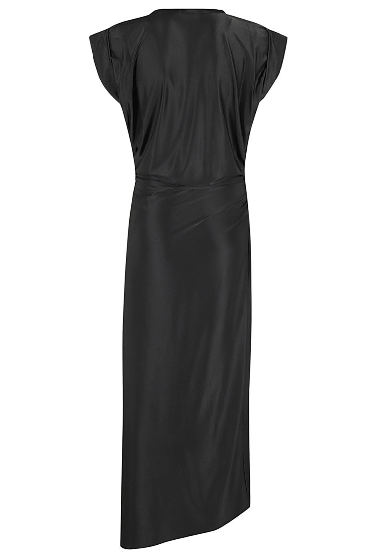 Rabanne Long Black Dress With Draped Waist In Black