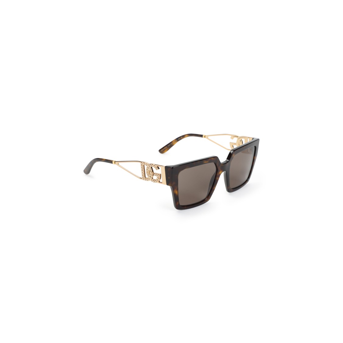 Dolce & Gabbana Embellished Dg Logo Rectangular Sunglasses In Brown