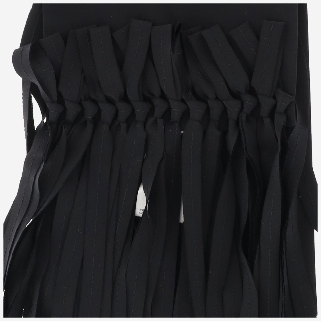 Carven Silk Scarf With Unique Ribbon Fringe Border In Black