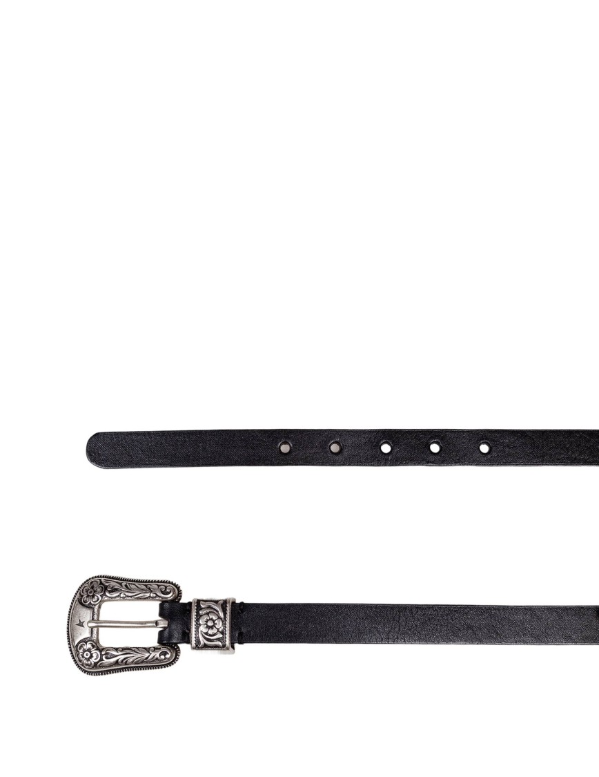 Golden Goose Deluxe Brand Black Vintage Effect Washed Leather Belt In Black