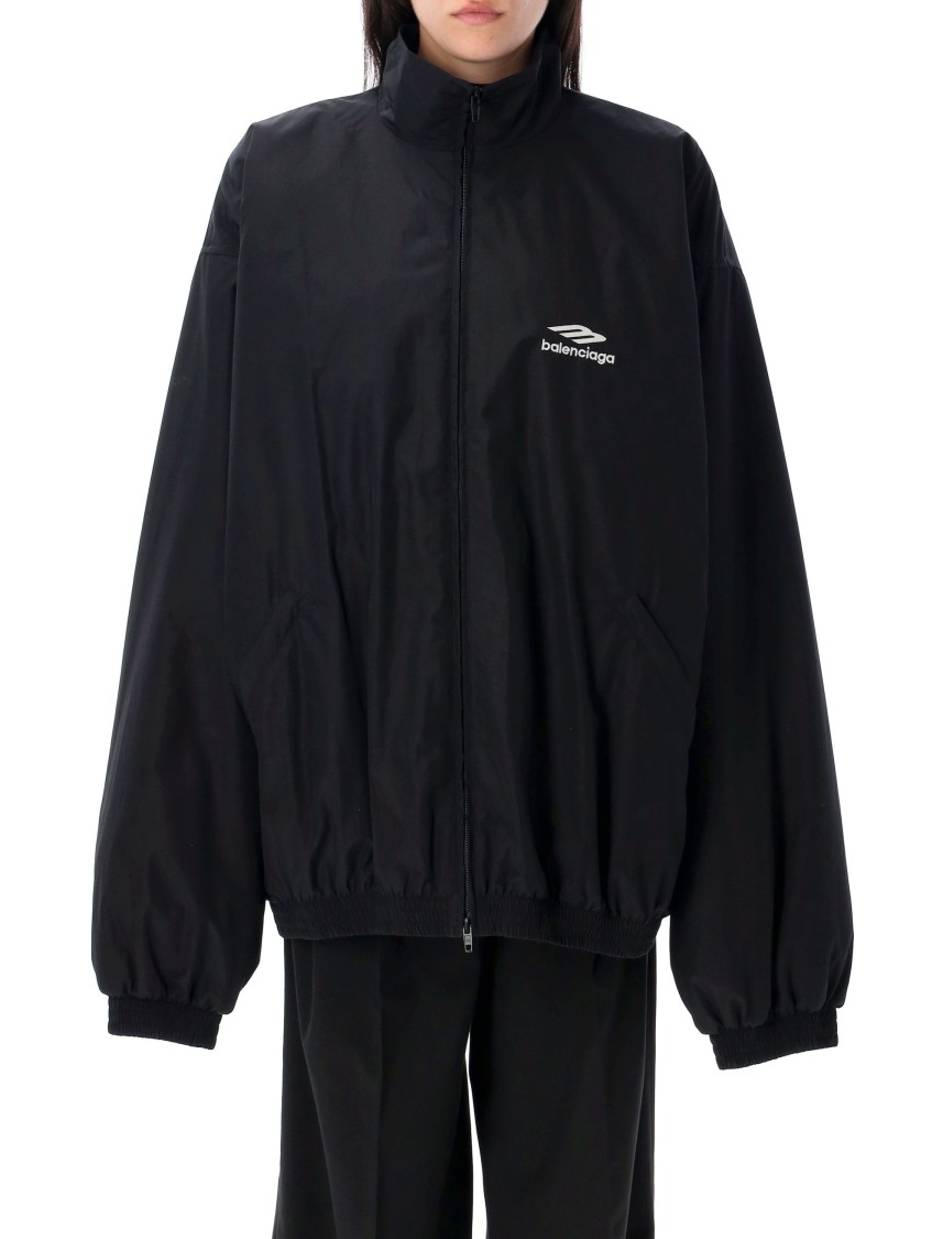 Balenciaga Oversized Tracksuit Jacket With Faux Fur Lining In Black