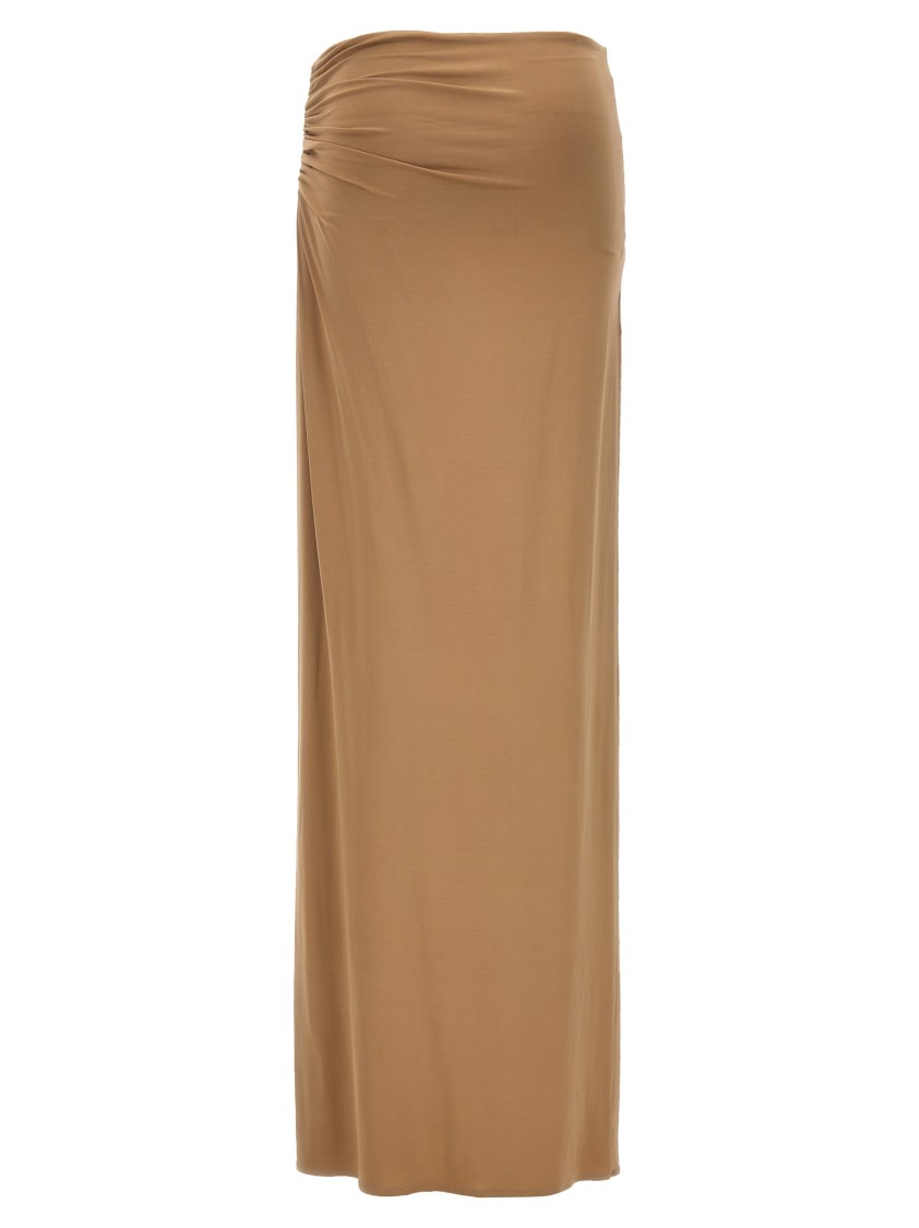 Magda Butrym Long Stretch Viscose Skirt With Side Draping In Neutral
