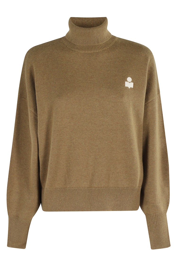 Isabel Marant Étoile High-neck Khaki Sweater With Subtle Logo Detail In Brown
