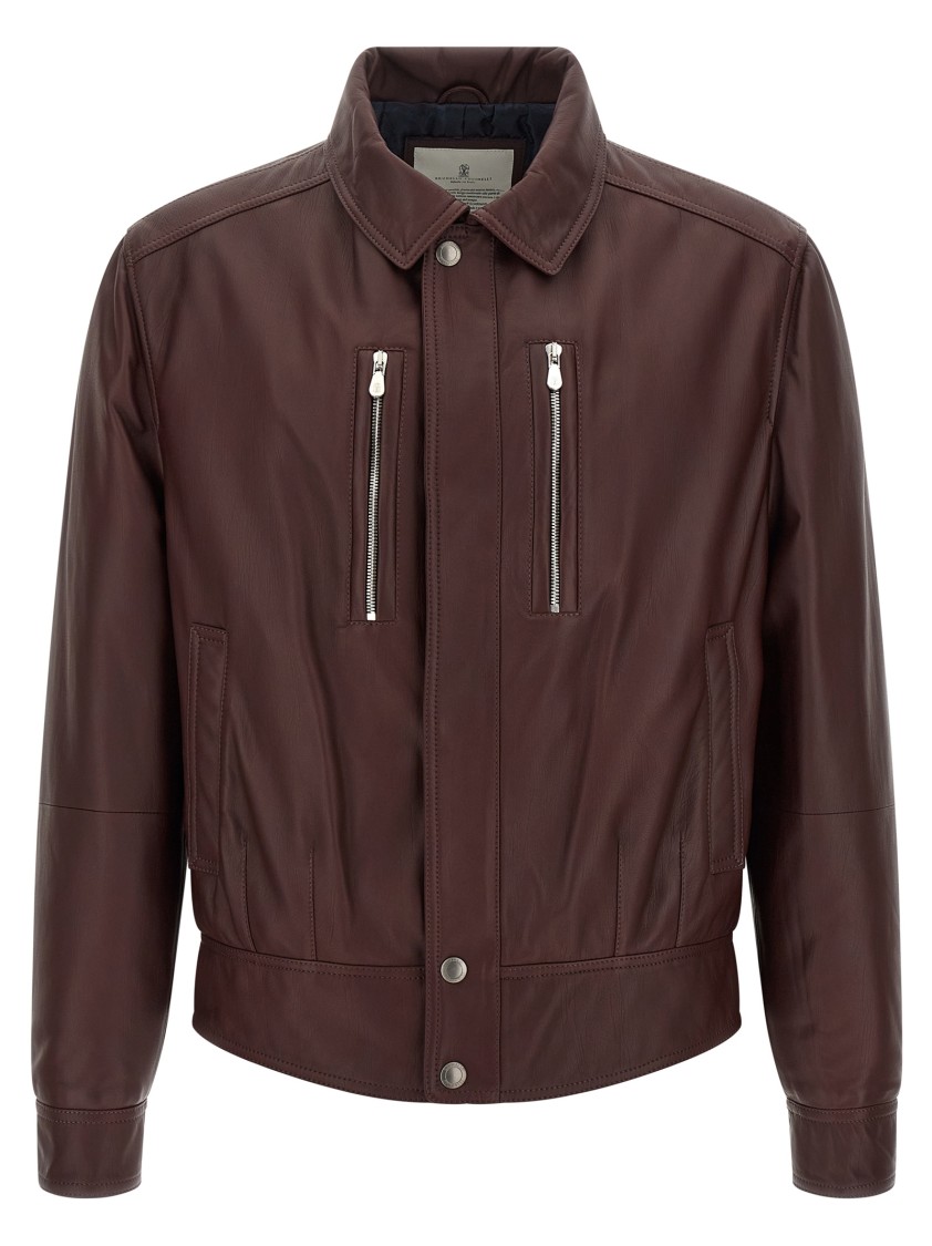 Brunello Cucinelli Biker Nappa Texture Puffer Jackets Bordeaux In Burgundy