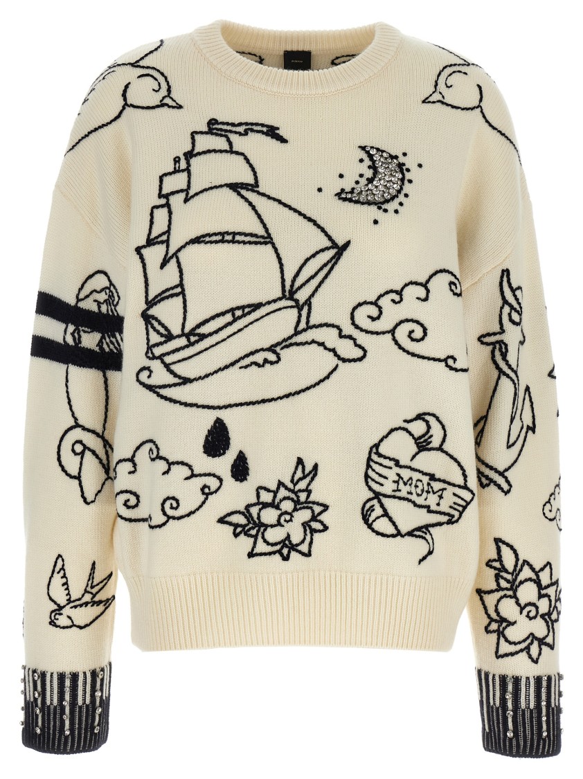 Pinko Patterned Crew-neck Sweater In Neutral