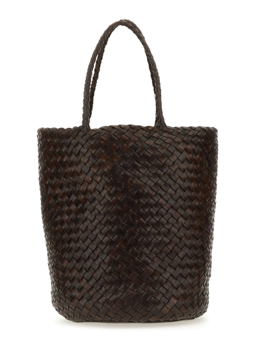 Dragon Diffusion Woven Bucket Bag With Structured Silhouette And Robust Handles In Black