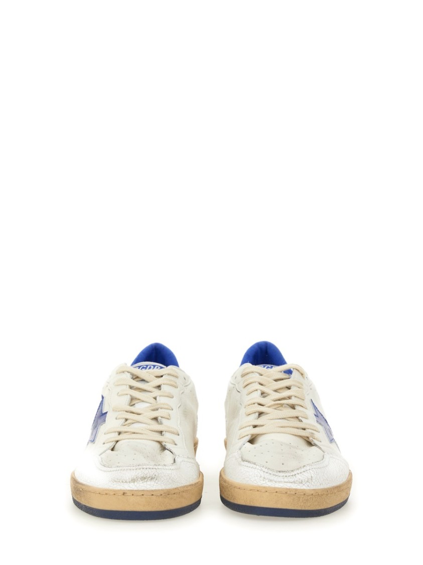 Golden Goose Ball Star Sneakers In White Nappa Leather With Light Blue Laminated Leather Star And Heel Tab