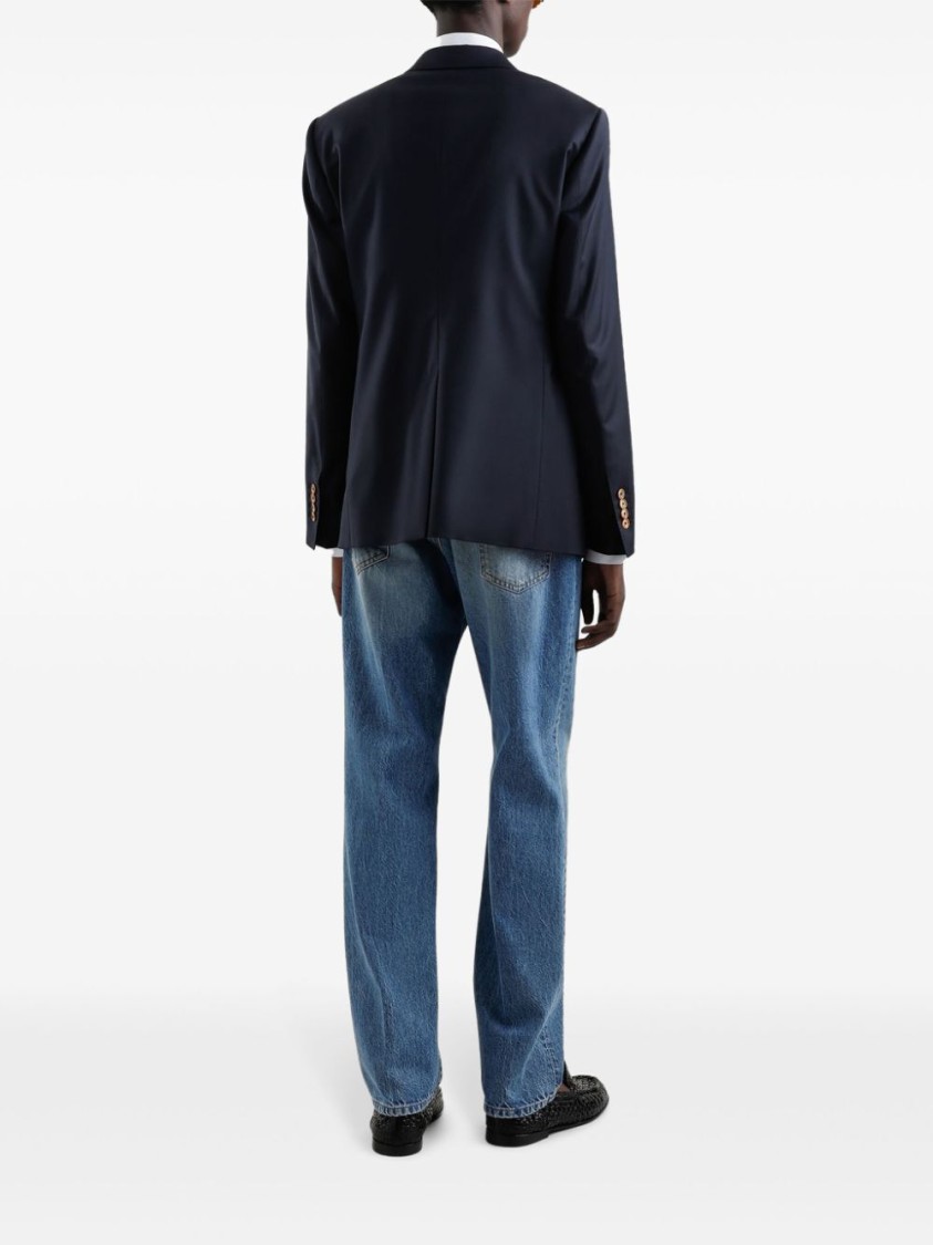 Dolce & Gabbana Men Double-breasted Wool Jacket With Patch