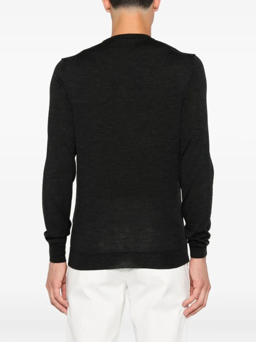 Drumohr Textured Knit Long Sleeve Crew-neck Sweater In Black