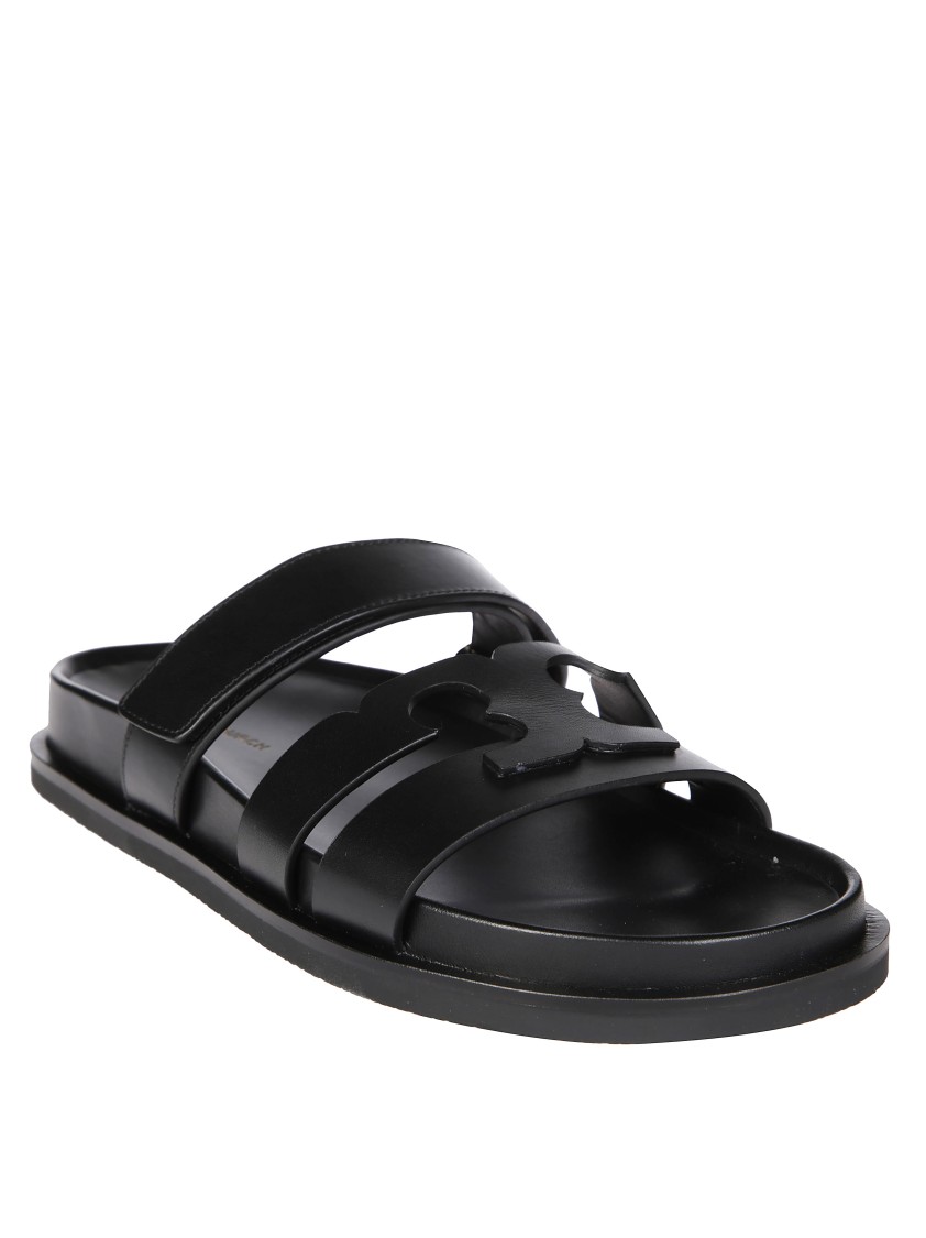 Tory Burch 'ines' Black Sandals With Applied Logo And Tear-off Closure In Black