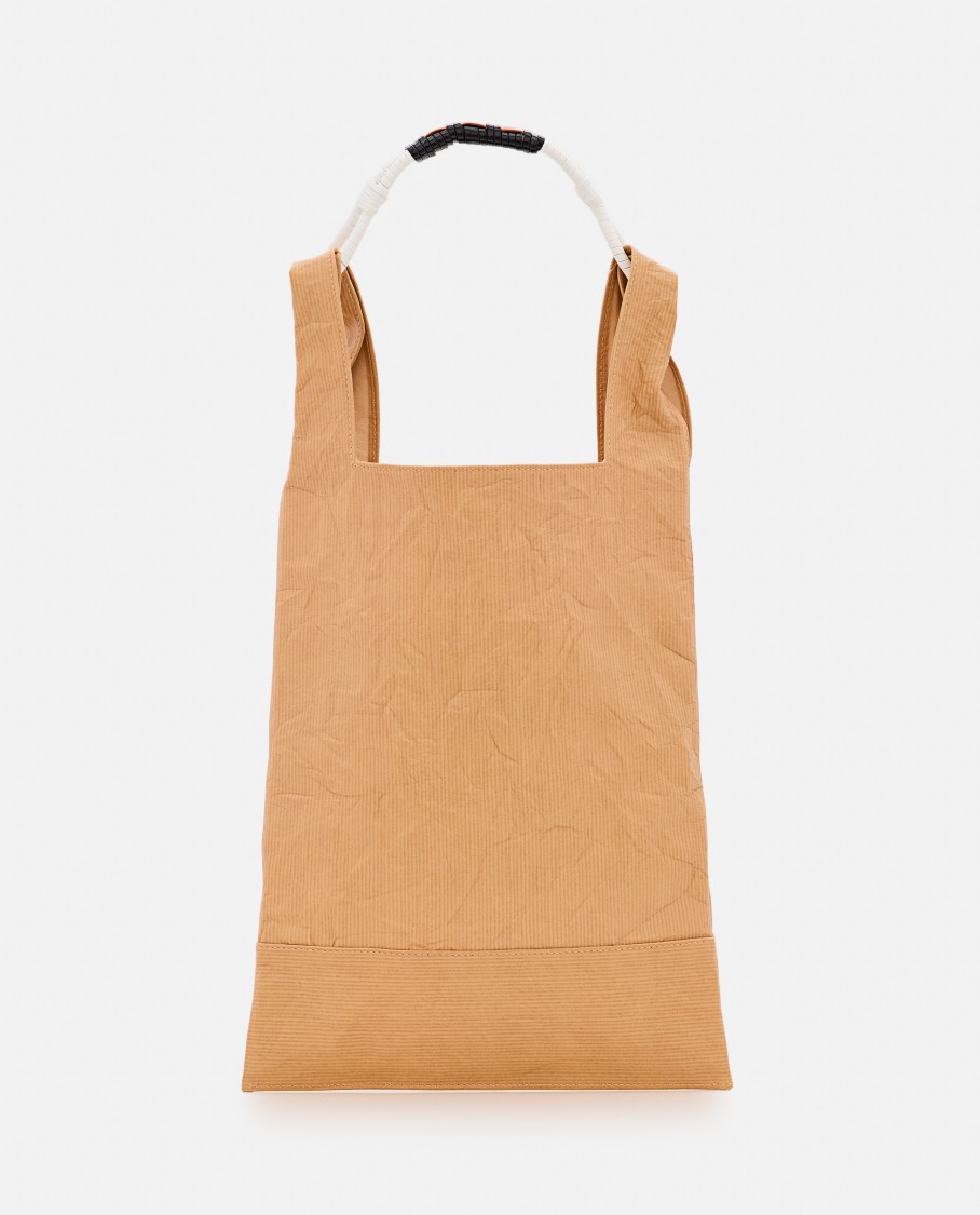 Plan C Beige Braided Handle Leather Shopper Bag