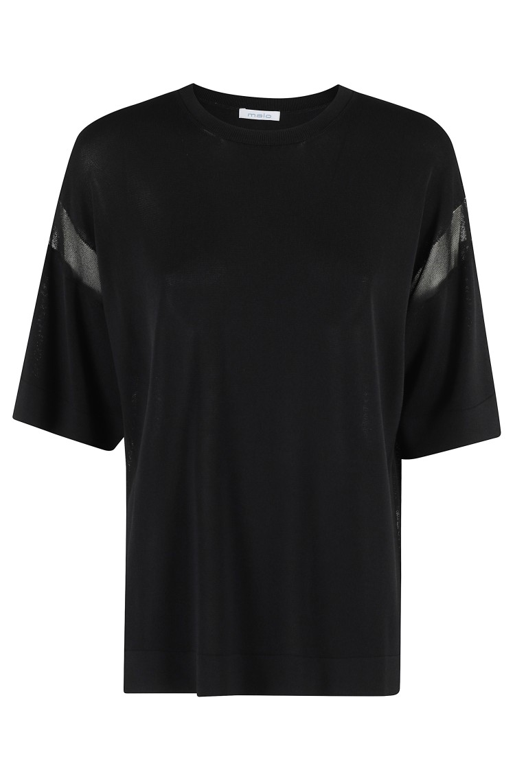 Shop Malo Black Viscose T-shirt With Semi-transparent Inserts