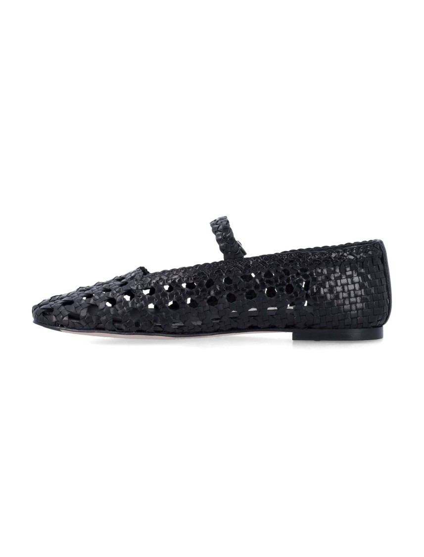 Shop Miista Woven Leather Ballerinas With Adjustable Strap In Black