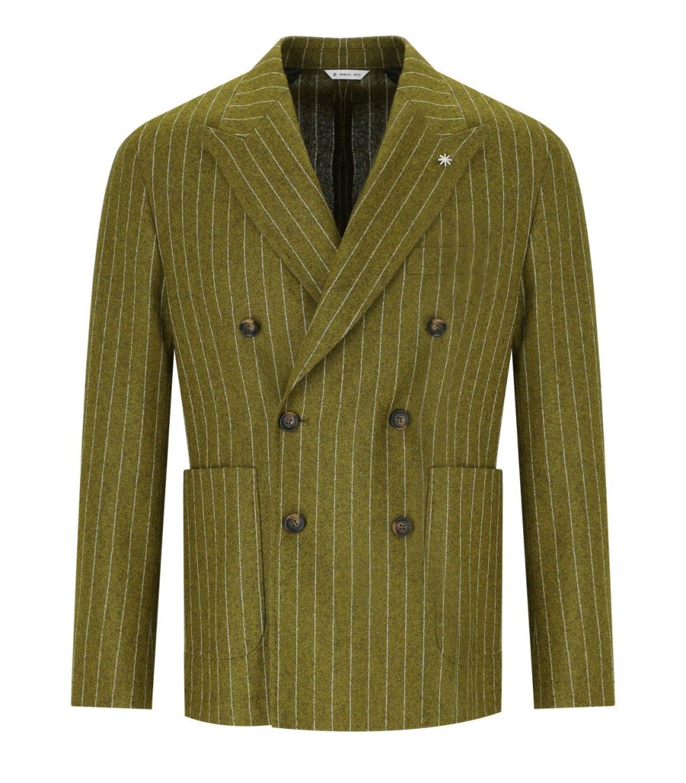 Manuel Ritz Green Pinstriped Double-breasted Jacket In Green