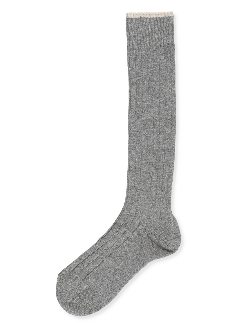 Brunello Cucinelli Ribbed Grey Cashmere Socks In Grey