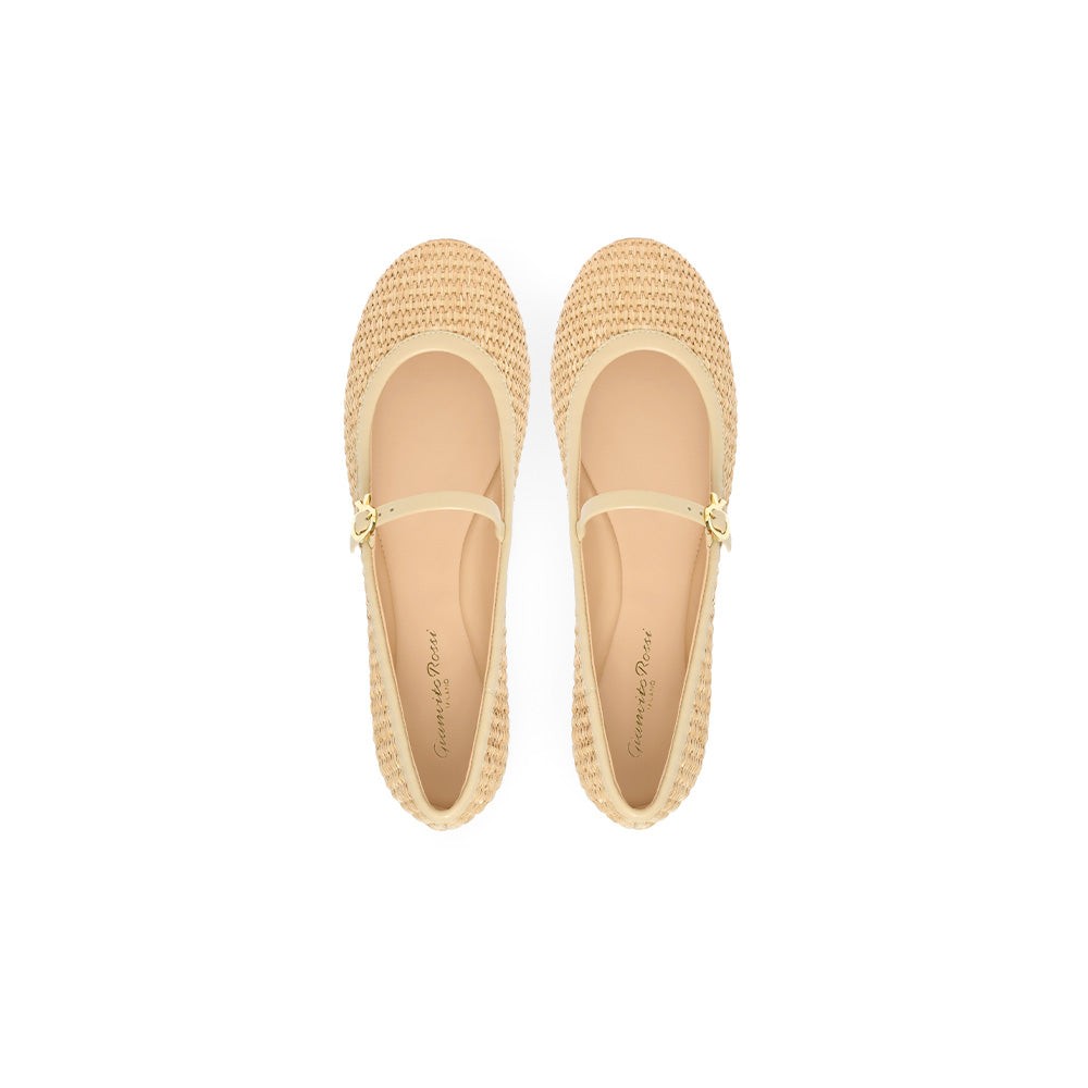 Gianvito Rossi Carla Leather-trimmed Raffia Mary Jane Ballet Flats