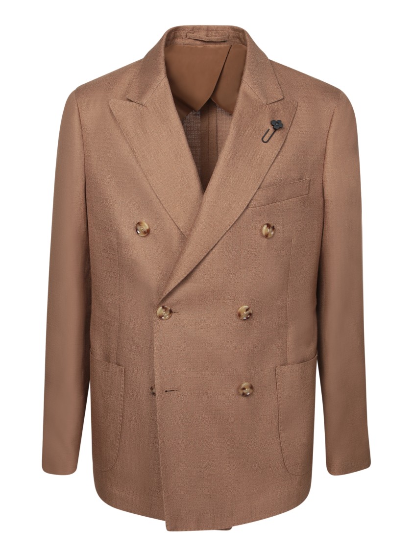 Lardini Double-breasted Beige Blazer With Peak Lapels In Brown