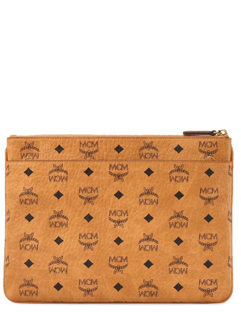 Mcm Rectangular Crossbody Pouch With Logo Pattern In Brown