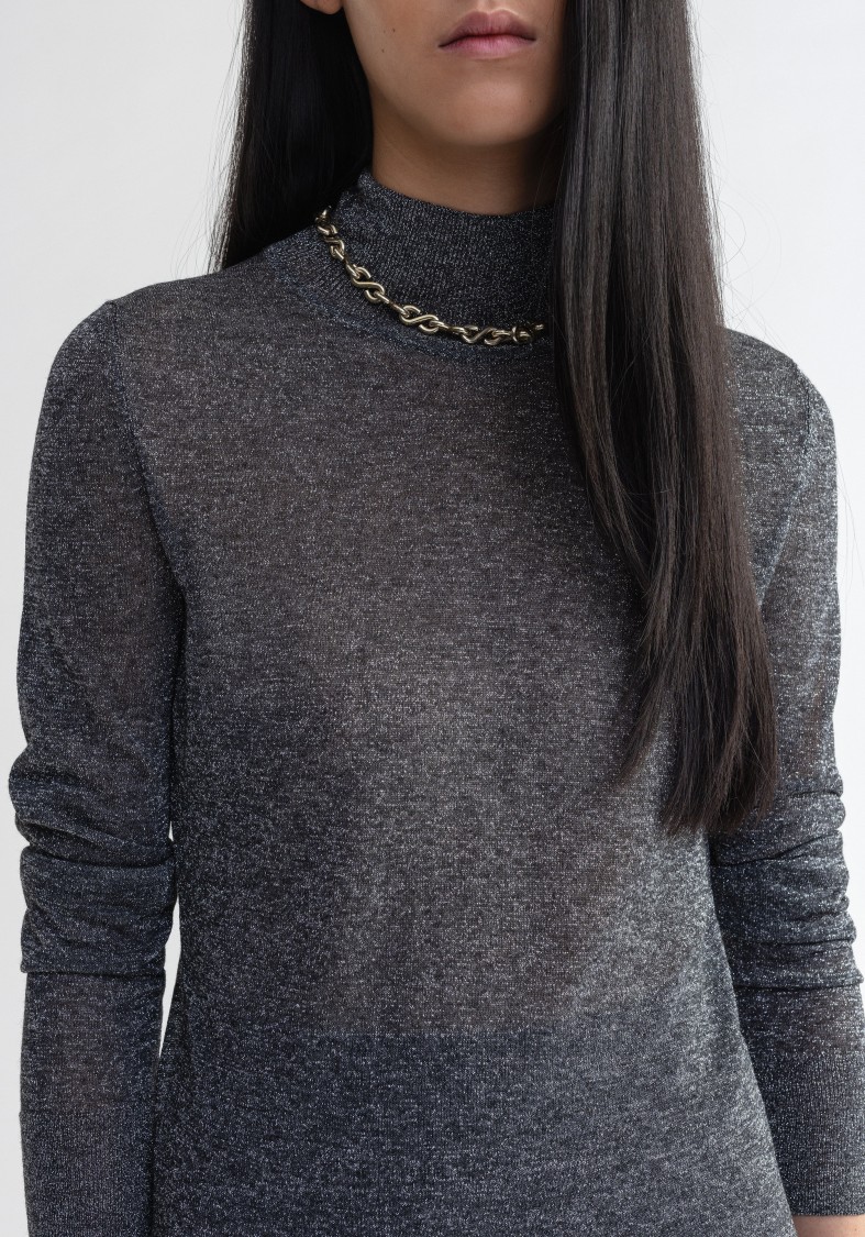 Shop Aeron Vaslav - Sparkly Ribbed Turtleneck In Grey