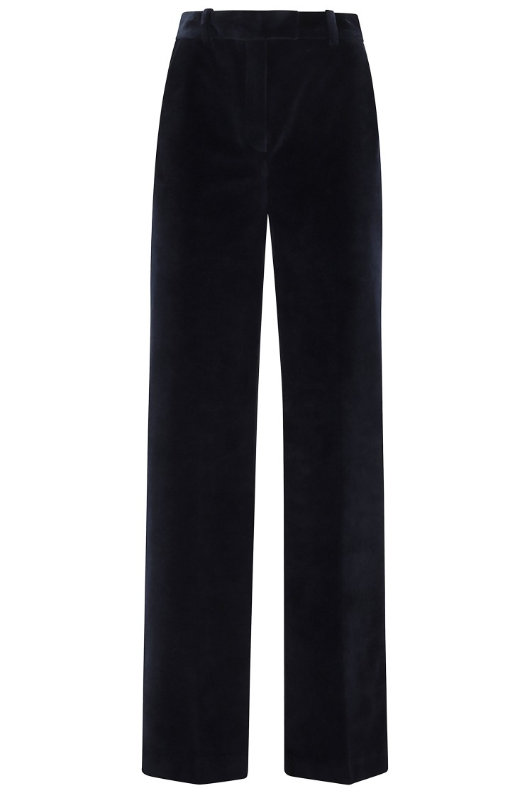 Circolo 1901 Navy Velvet Pants With Mid-rise Waist In Blue