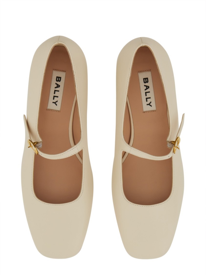 Bally Leather Strap Block Heel Square Toe Pump In Neutrals