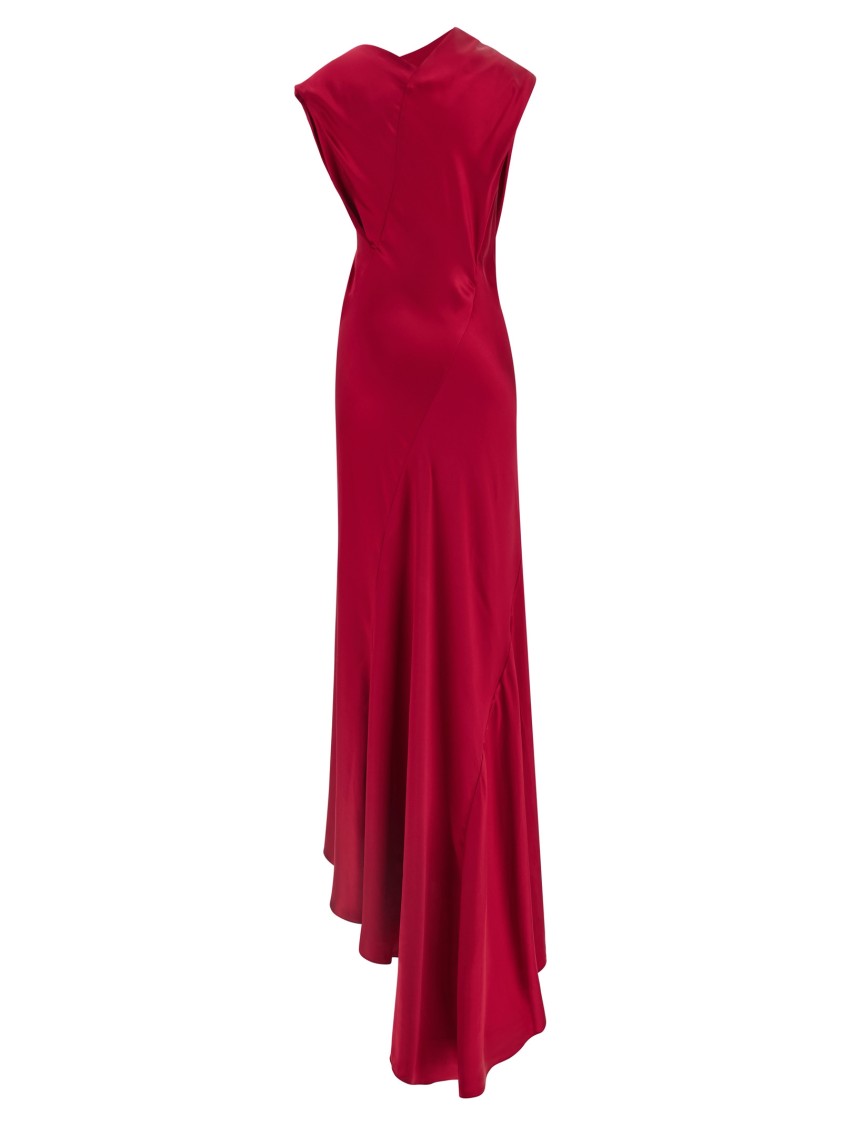 Alberta Ferretti Satin Draped Floor-length Dress With Asymmetric Neckline In Red