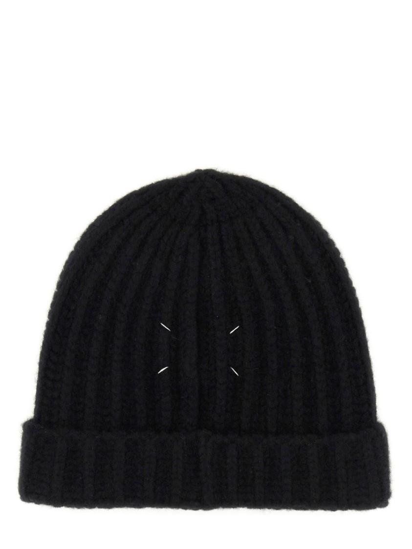 Maison Margiela Ribbed Knit Wool Beanie With Folded Brim In Black