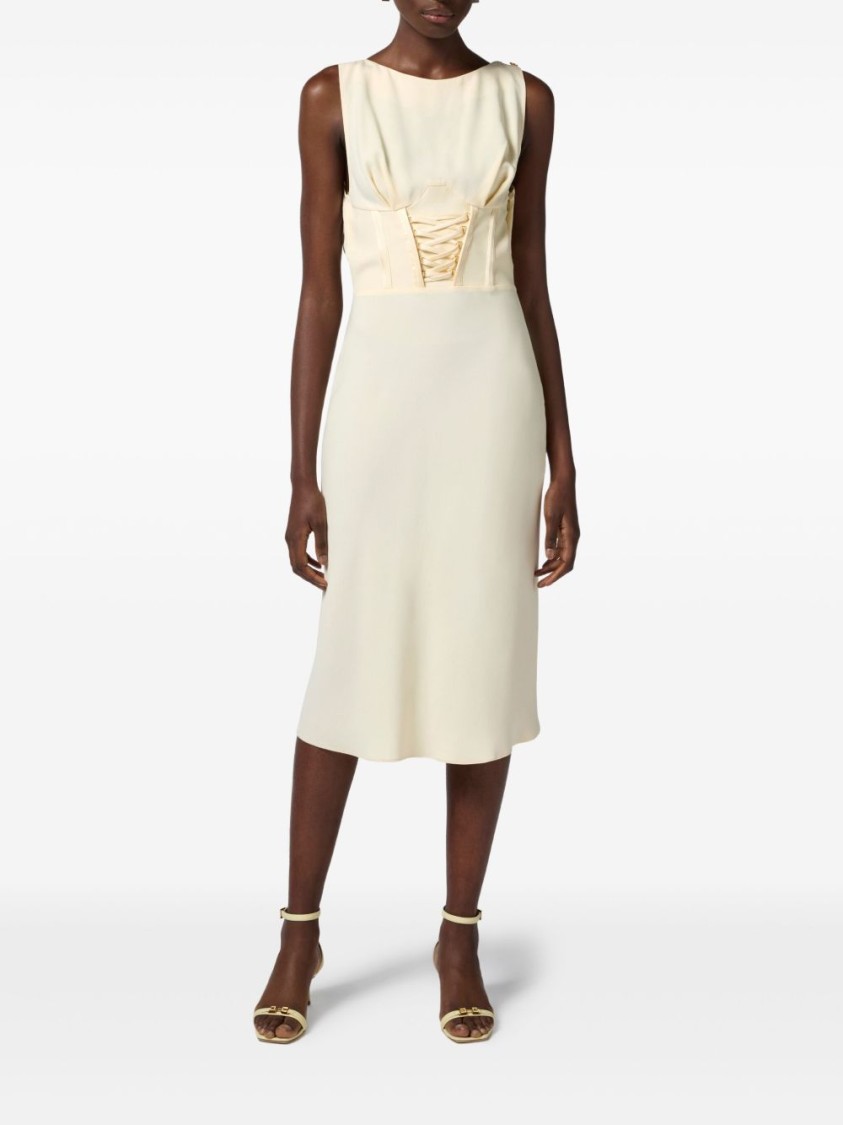Shop Elisabetta Franchi Fitted Midi Dress With Lace-up Detail