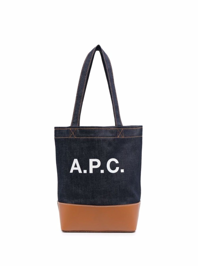 Apc A.p.c. Woman Fabric And Leather Tote Bag With Print In Blue
