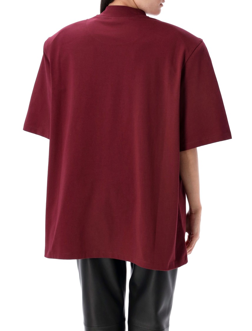 Attico Crewneck Mock Neck Logo Embroidered Top In Burgundy