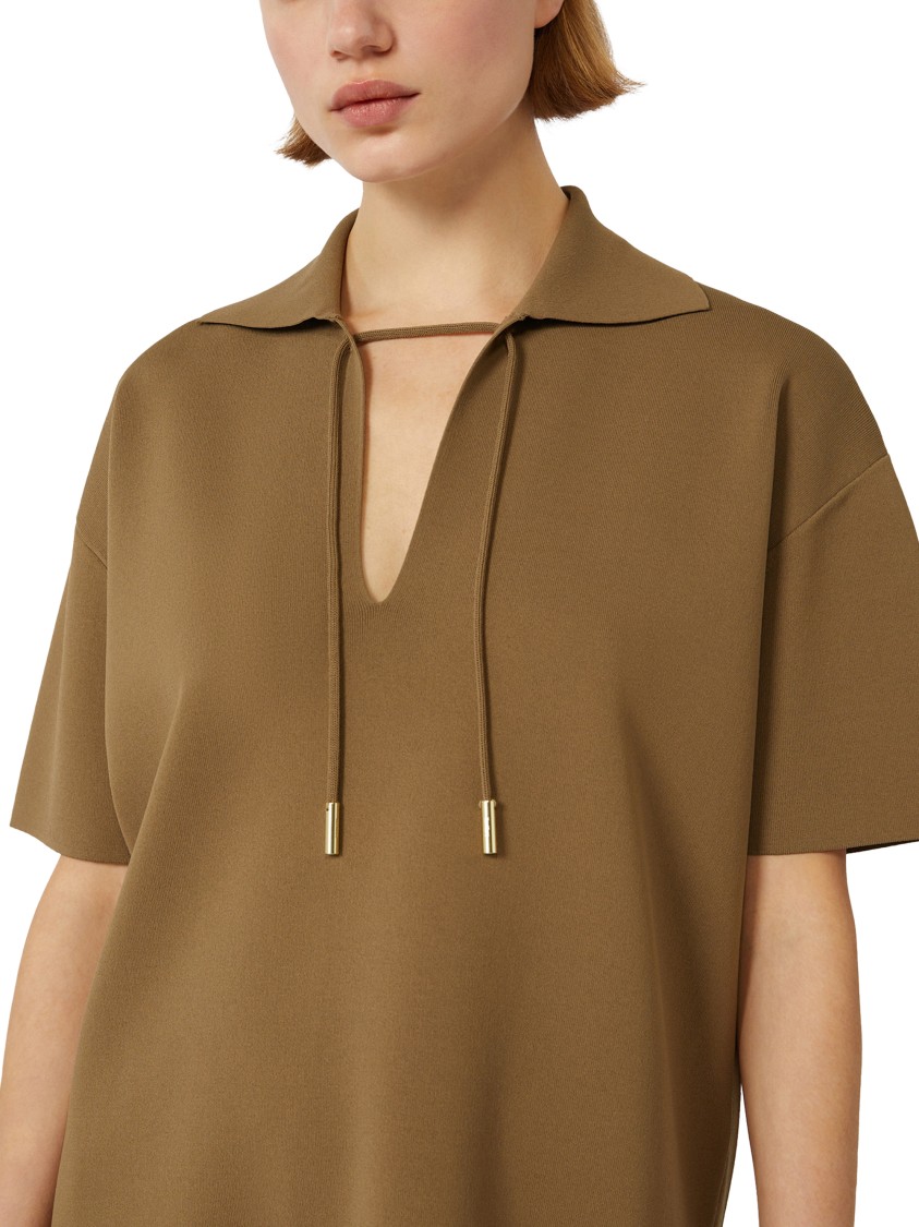 Max Mara Relaxed Fit Deep V-neck Brown Top With Drawstring Details In Brown