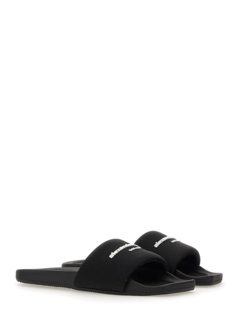 Alexander Wang Logo-print Flat Slides In Black