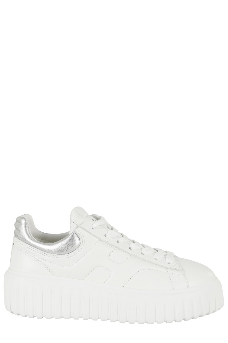 Hogan Striped Leather Lace-up Sneakers With H Detail In White