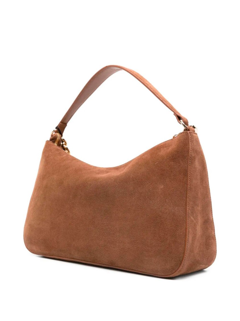 Twinset Twin-set Curved Suede Crossbody Bag With Chain Strap In Brown