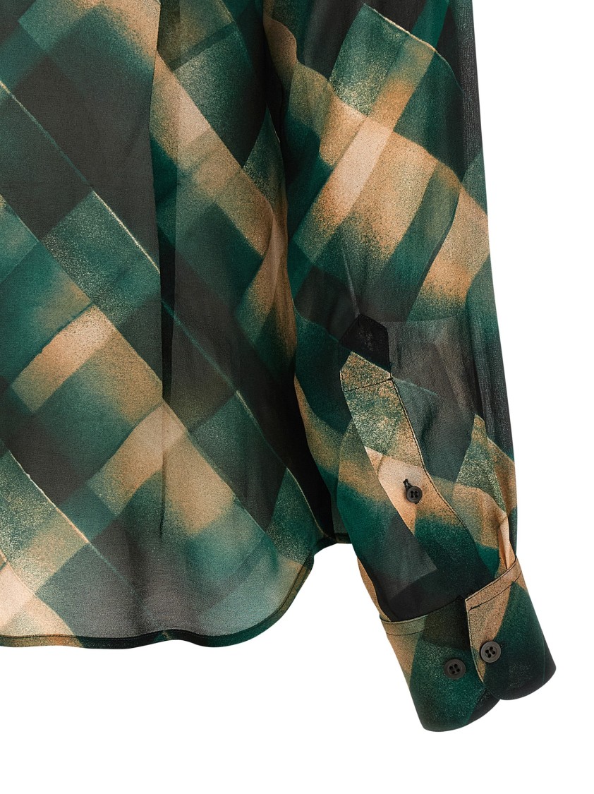 Dries Van Noten Sheer Fabric Pointed Collar Long Sleeves Shirt In Green