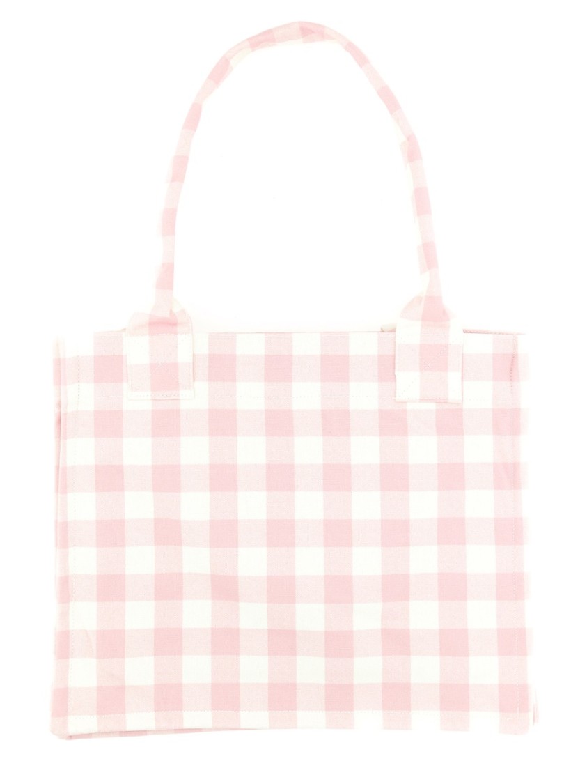 Ganni Tote Bag Checkered Dual Handles In Neutral