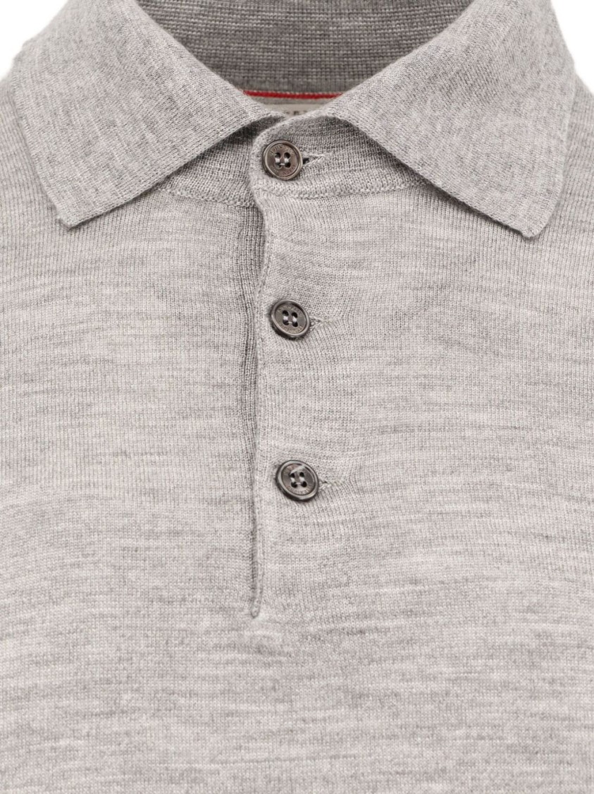 Brunello Cucinelli Long-sleeved Grey Polo With Textured Fabric In Gray