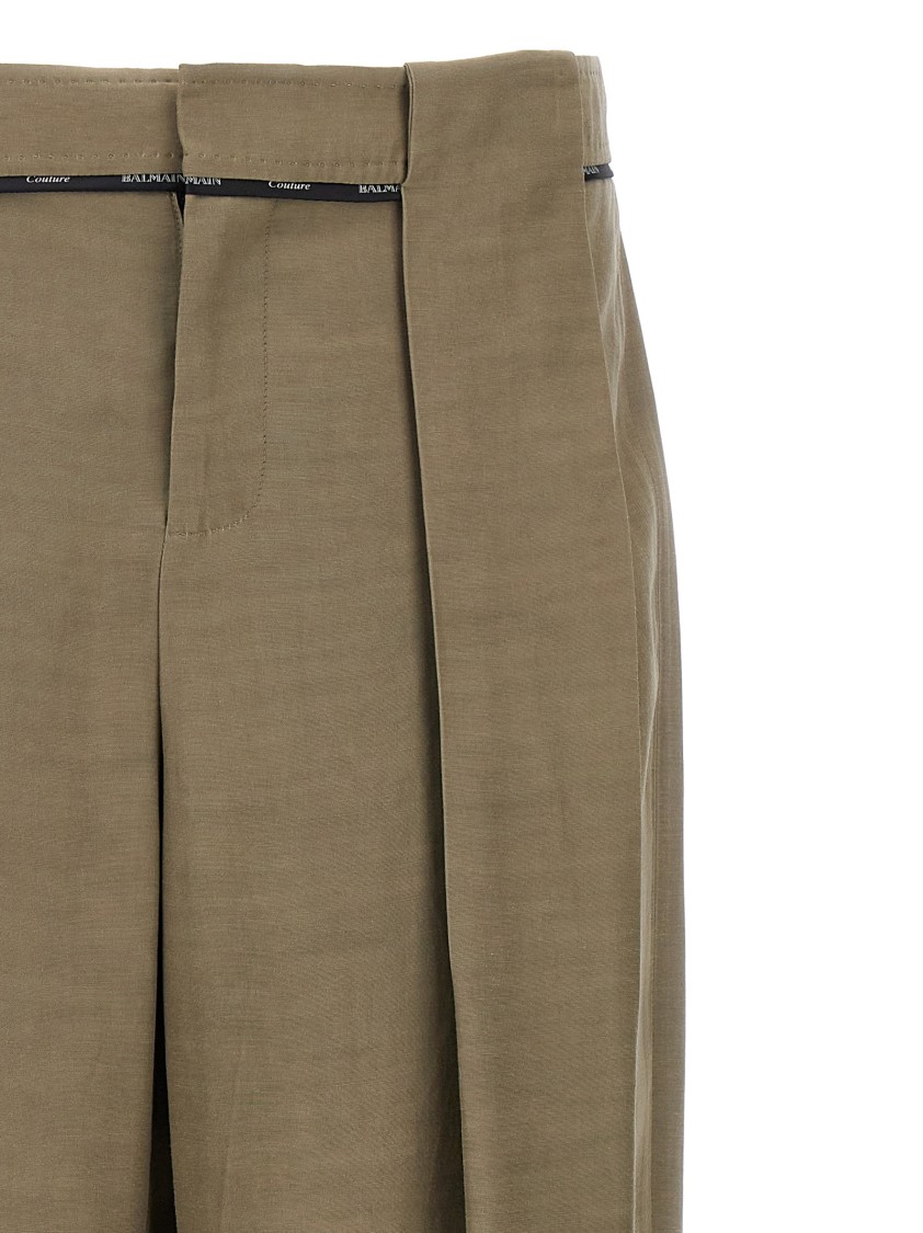 Balmain Cupro Trousers With High Waist And Wide Leg In Brown