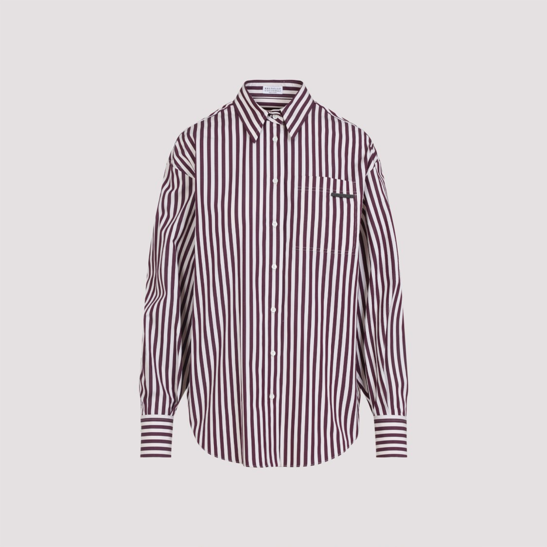 Brunello Cucinelli Logo Striped Long-sleeved Shirt In Pink