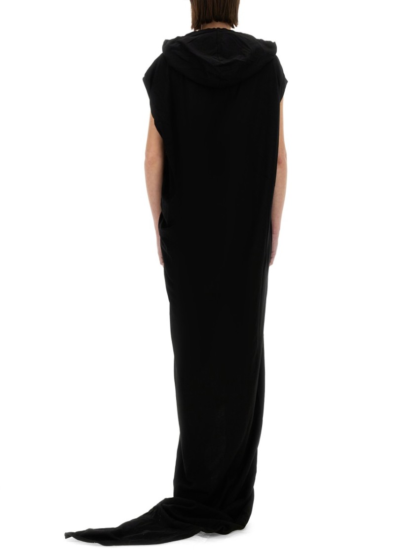 Rick Owens Drkshdw Drkshdw By Rick Owens Hooded Black Maxi Dress With Side Slits In Black